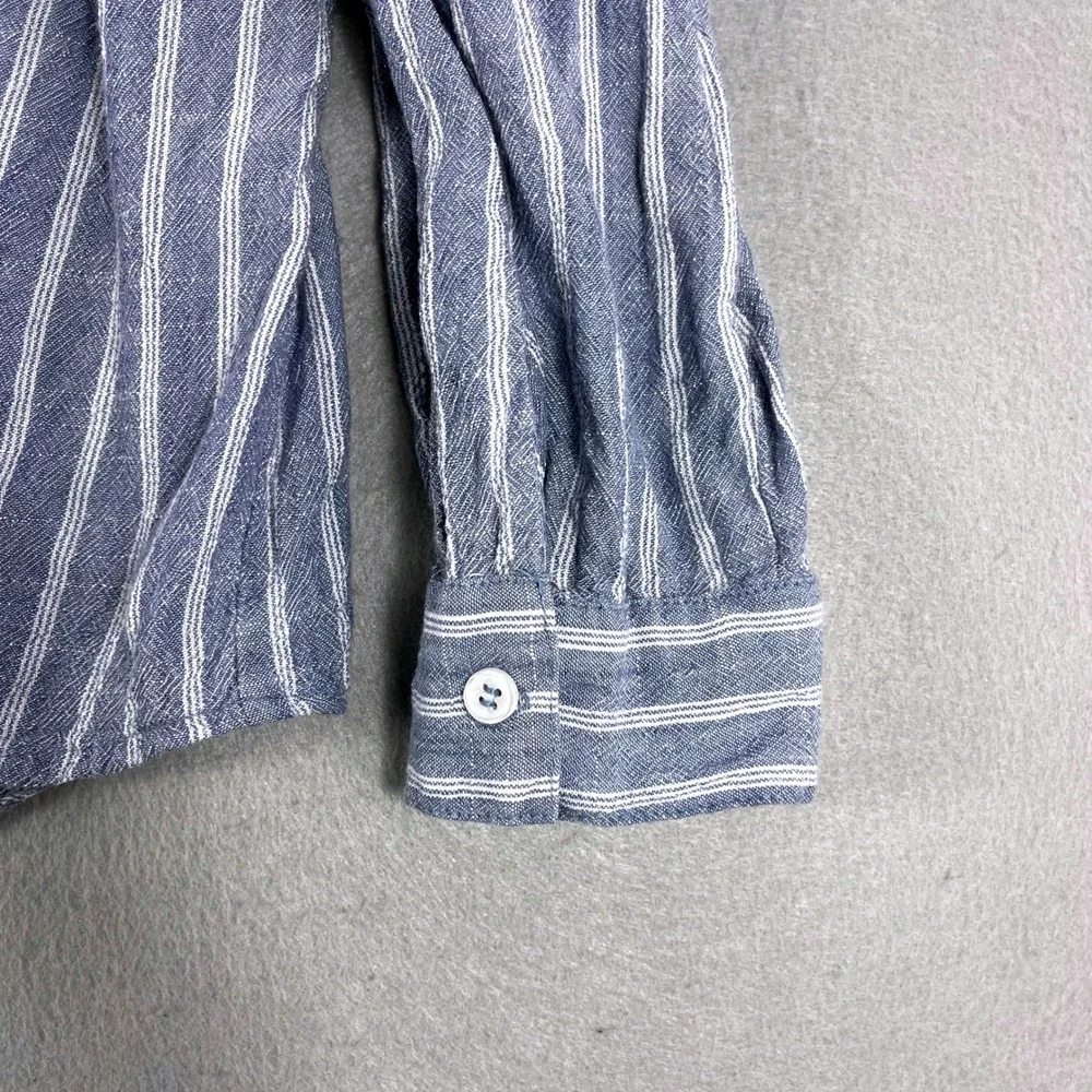 Blush 1X Blue White Stripe Button Down Shirt‎ Tie Front Long Sleeve Womens